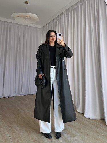PENNY Deri Trençkot 8487 - Siyah - 1
