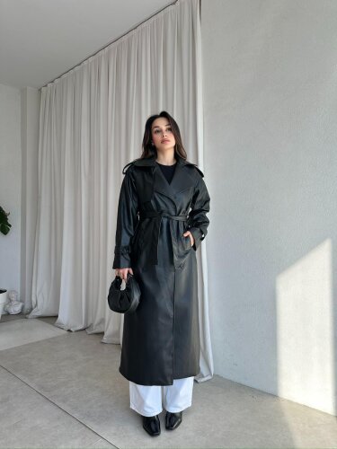 PENNY Deri Trençkot 8487 - Siyah - 3