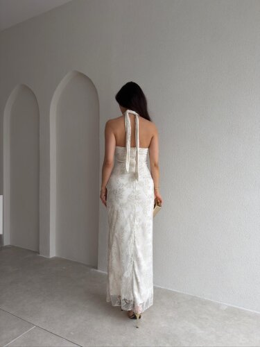 PERLA Simli Maxi Elbise 5450 - Beyaz - 3