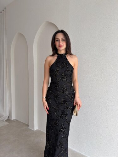 PERLA Simli Maxi Elbise 5450 - Siyah - 2