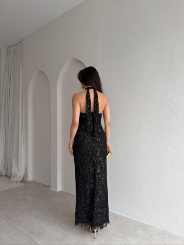 PERLA Simli Maxi Elbise 5450 - Siyah - 3