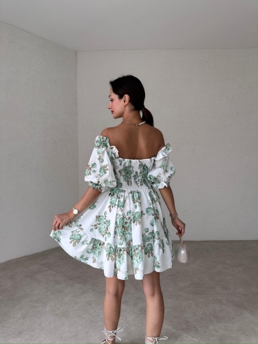 PERONA Mini Elbise 6658 - Yeşil - 3