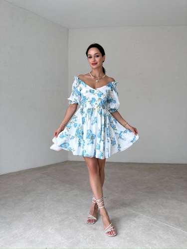 PERONA Mini Elbise 6658 - Mavi - 2