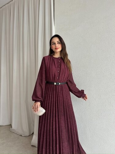PETER Kemerli Maxi Elbise 8773 - Bordo · 4