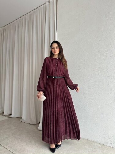 PETER Kemerli Maxi Elbise 8773 - Bordo