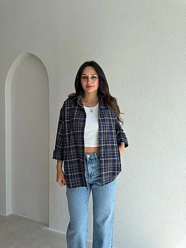 PİXELL Ekoseli Gömlek 4150 - Lacivert - Mooi Butik