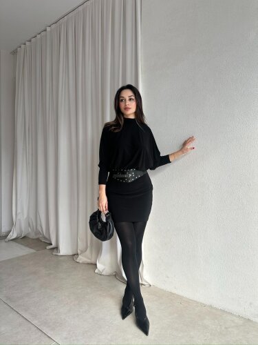 PİXİE Kemerli Mini Elbise 4725 - Siyah - 4