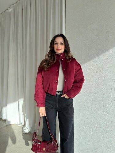 PODDY Bomber Ceket 0488 - Bordo 