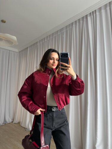 PODDY Bomber Ceket 0488 - Bordo - 3