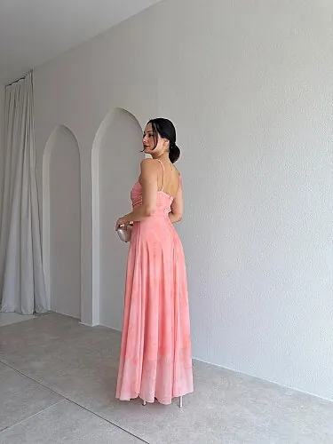 POİSED Maxi Elbise 4065 - Pudra - 3