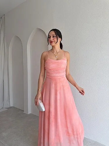 POİSED Maxi Elbise 4065 - Pudra - 2