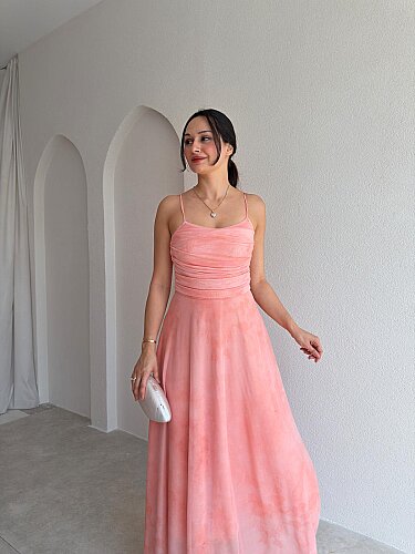 POİSED Maxi Elbise 4065 - Pudra - 2