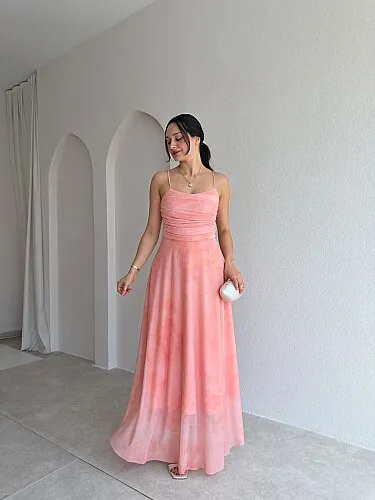 POİSED Maxi Elbise 4065 - Pudra - Mooi Butik