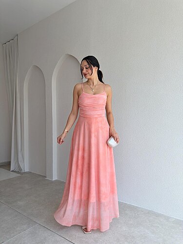 POİSED Maxi Elbise 4065 - Pudra - 1