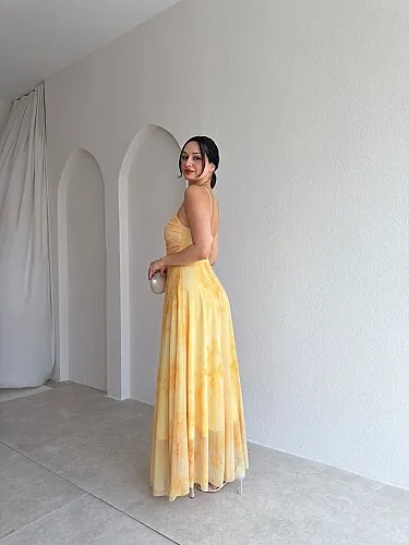 POİSED Maxi Elbise 4065 - Sarı - 3