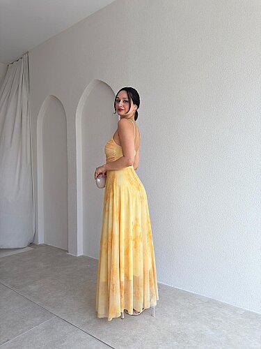 POİSED Maxi Elbise 4065 - Sarı - 3