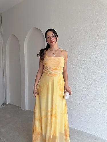 POİSED Maxi Elbise 4065 - Sarı - 2