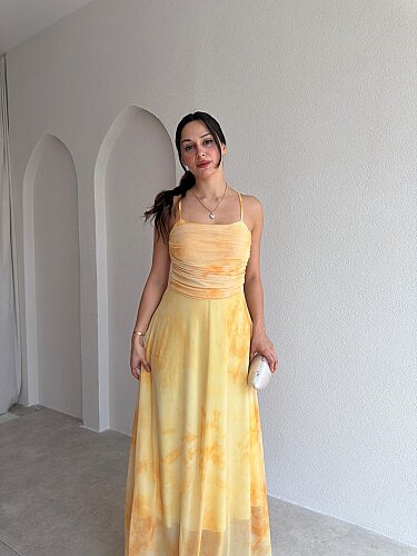 POİSED Maxi Elbise 4065 - Sarı - 2
