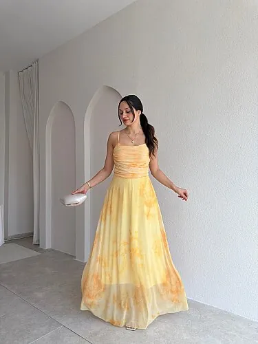 POİSED Maxi Elbise 4065 - Sarı - Mooi Butik