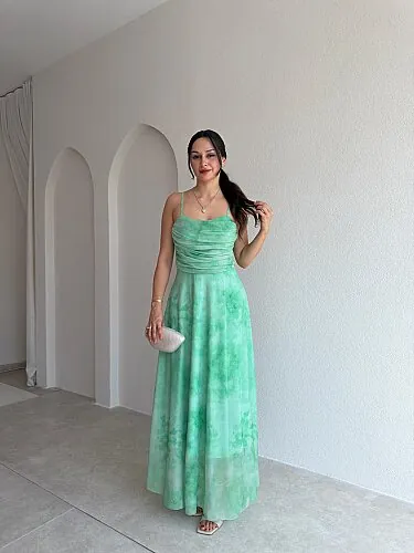 POİSED Maxi Elbise 4065 - Yeşil - Mooi Butik