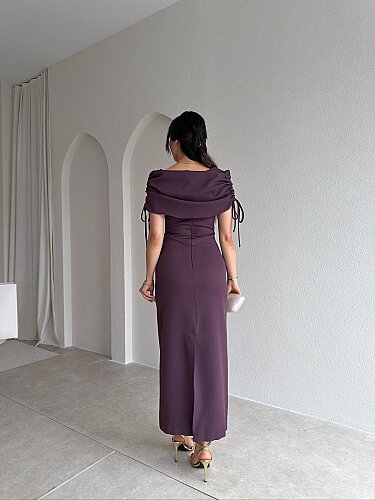 PONZA Yaka Detaylı Midi Elbise 4928 - Mürdüm - 3