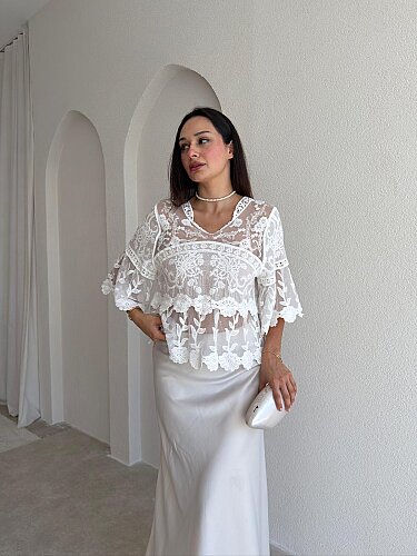 PORSENTA Bluz 5518 - Beyaz - Mooi Butik