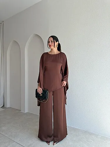 PRİVE Saten Takım 4416 - Acı Kahve - Mooi Butik