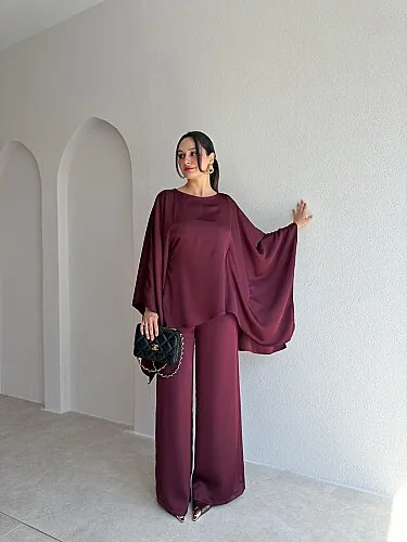 PRİVE Saten Takım 4416 - Bordo - Mooi Butik