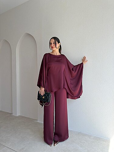 PRİVE Saten Takım 4416 - Bordo - 1