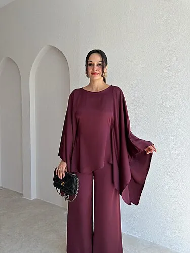 PRİVE Saten Takım 4416 - Bordo - 2
