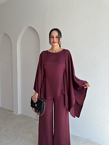 PRİVE Saten Takım 4416 - Bordo - 2