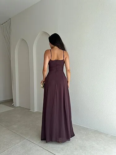 RAİKA Maxi Elbise 4106 - Acı Kahve - 3