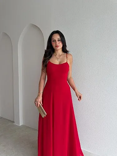 RAİKA Maxi Elbise 4106 - Kırmızı - 2