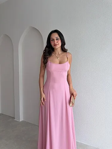 RAİKA Maxi Elbise 4106 - Pudra - 2