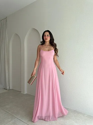RAİKA Maxi Elbise 4106 - Pudra - Mooi Butik