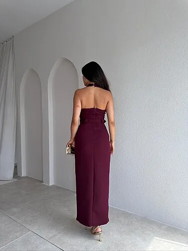 RAİSSA Kemerli Midi Elbise 4132 - Mürdüm - 3