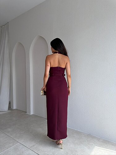 RAİSSA Kemerli Midi Elbise 4132 - Mürdüm - 3