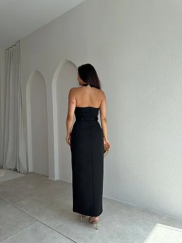 RAİSSA Kemerli Midi Elbise 4132 - Siyah - 3