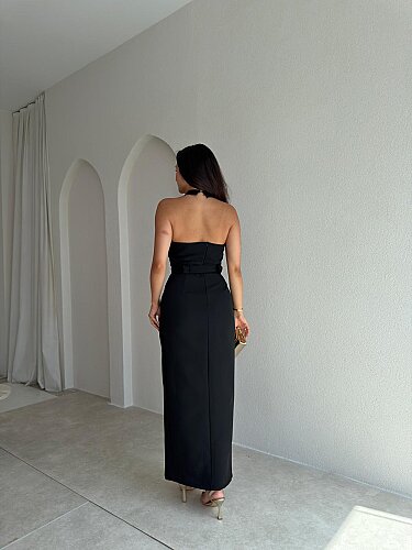 RAİSSA Kemerli Midi Elbise 4132 - Siyah - 3