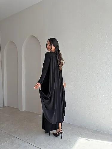 RAMONA Broş Detaylı Maxi Elbise 4185 - Siyah - 3