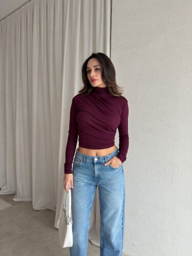 RANDY Balıkçı Yaka Bluz 8869 - Mürdüm - Mooi Butik