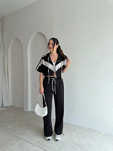 RAVELLA Şerit Detaylı Takım 3729 - Siyah - Mooi Butik