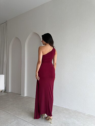 RAYA Tek Omuz Maxi Elbise 3741 - Bordo - 3