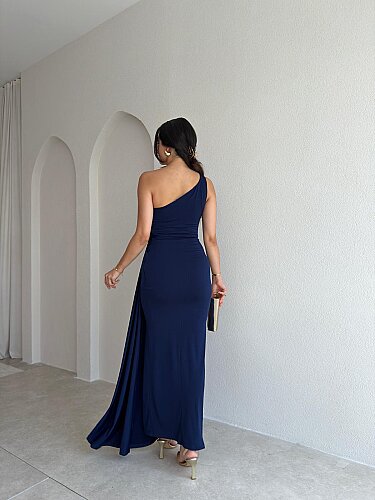 RAYA Tek Omuz Maxi Elbise 3741 - Lacivert - 3