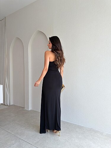 RAYA Tek Omuz Maxi Elbise 3741 - Siyah - 3