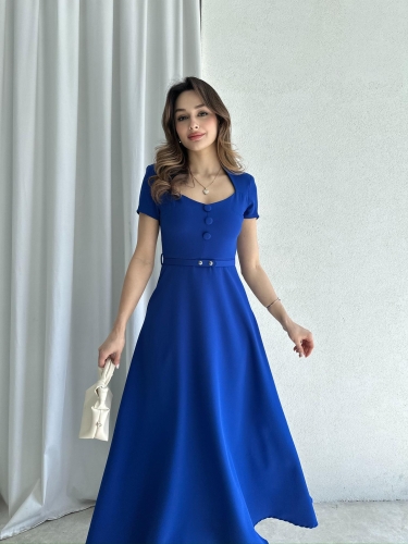 RAZİANA Midi Elbise 3674 - Saks Mavisi 