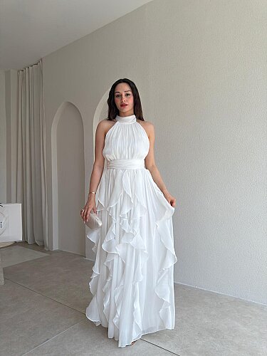 REBECA Halter Yaka Maxi Elbise 3772 - Beyaz - 1
