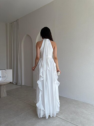 REBECA Halter Yaka Maxi Elbise 3772 - Beyaz - 3