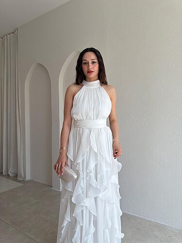 REBECA Halter Yaka Maxi Elbise 3772 - Beyaz - 2