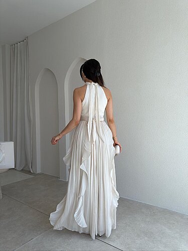 REBECA Halter Yaka Maxi Elbise 3772 - Ekru - 3